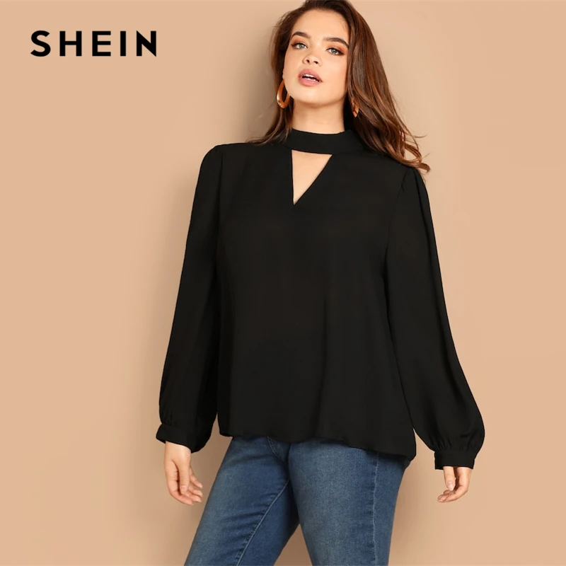 SHEIN Размера Плюс Блуза Со Стоячим Воротником И Оригинальным Рукавом Весенняя Женская Блузка