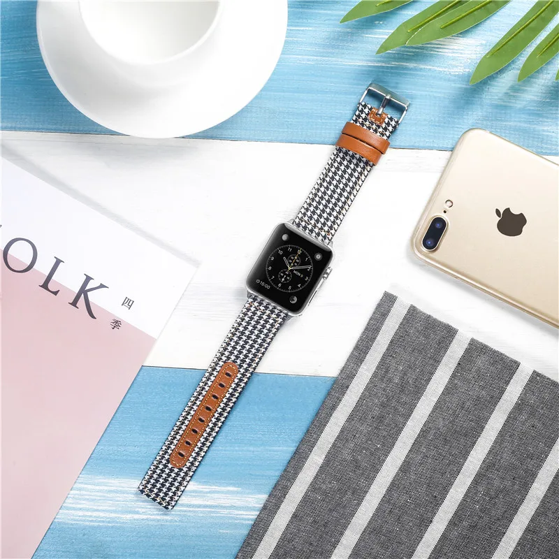 Спортивный нейлоновый + кожаный ремешок для часов iWatch серии 4 3 2 1 сменный Браслет