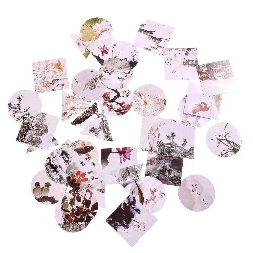 40 шт./упак. традиционная китайская живопись стикер s мини стиль бумажная печать наклейки самостоятельное украшение круглая бирка