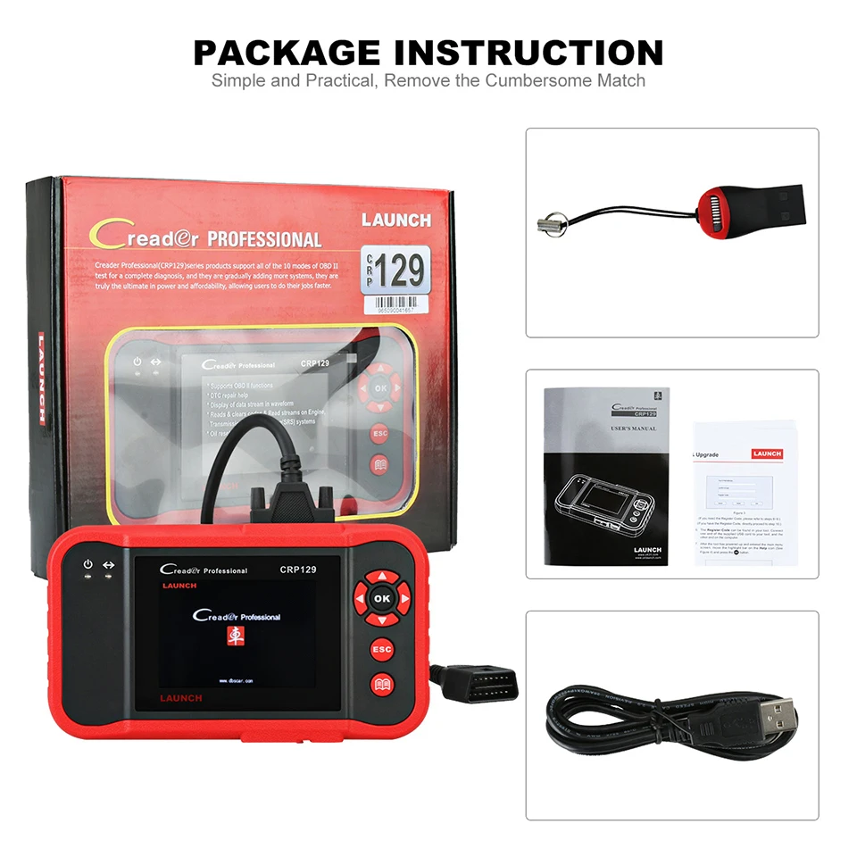 100% Оригинальный Launch X431 Creader CRP129 OBDII/EOBD автоматический сканер кода для 4 системы