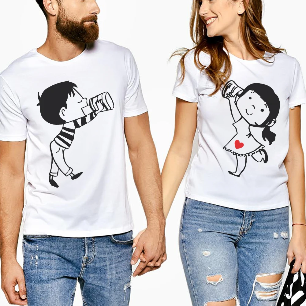 

New Arrival Summer Short Sleeve Couple T Shirt Casual Lovers Tees Tops Cute Cartoon Print Cotton Female Clothing Lover Clothes