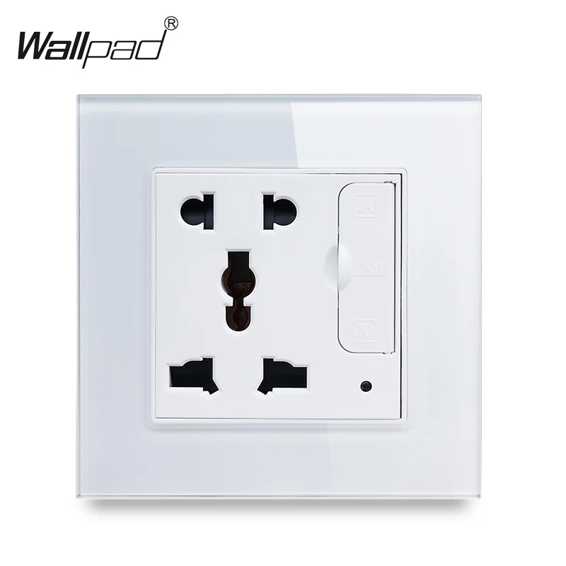 

Universal Socket with 2 USB Wallpad Luxury Crystal Glass Panel 110V-250V 10 amp 3pin universal socket with 3.1A Two USB Ports
