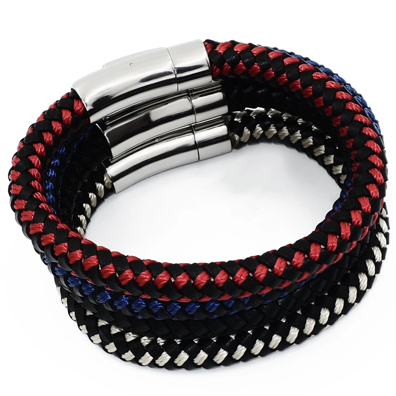 8 мм мужской браслет из натуральной кожи и нейлона нержавеющей стали с магнитным