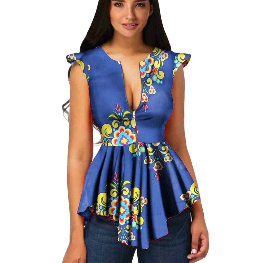 Женская блузка без рукавов с принтом в африканском стиле Летняя туника на молнии