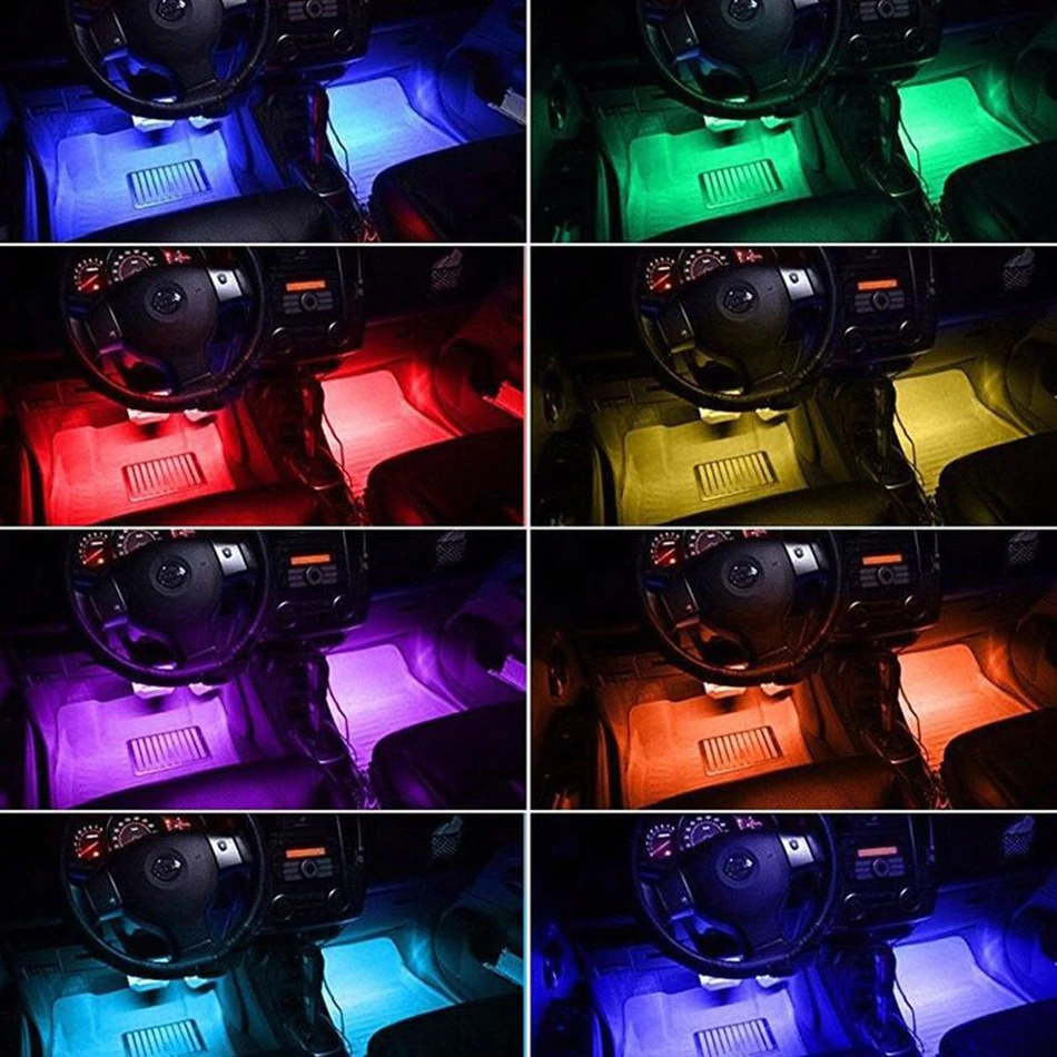 4 шт. RGB Автомобильный светодиодный светильник s Красочные автомобильные декоративные стильные лампы окружающий светильник для салона автомобиля 12 В