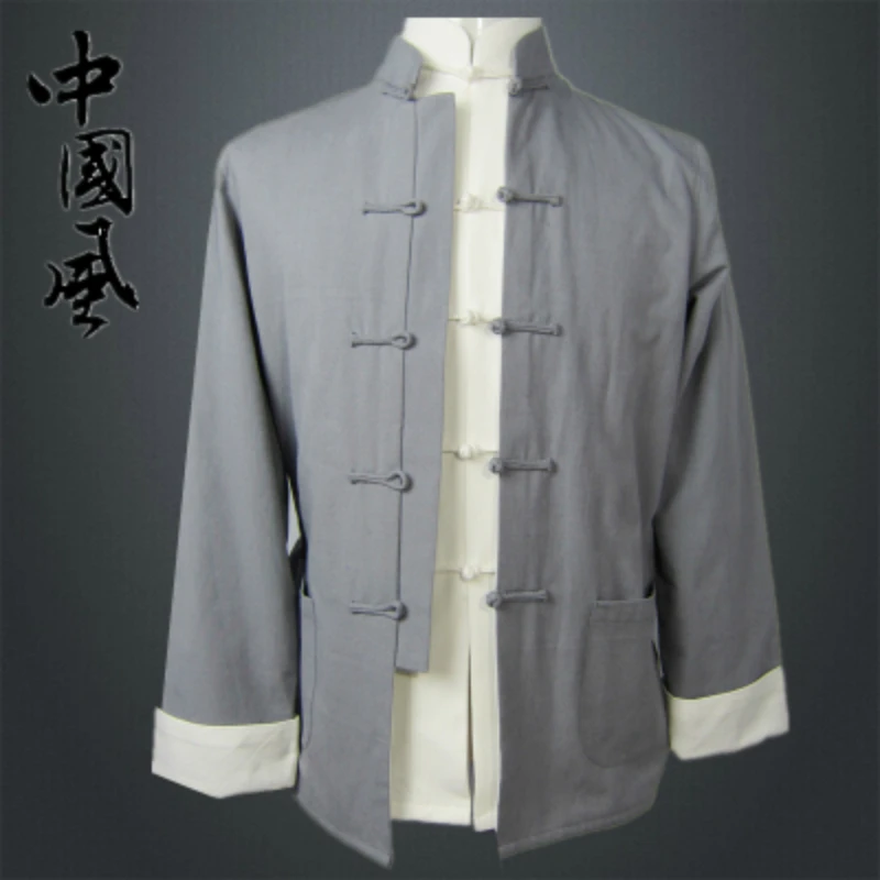 Весенне осенняя традиционная китайская одежда мужские топы с длинным рукавом