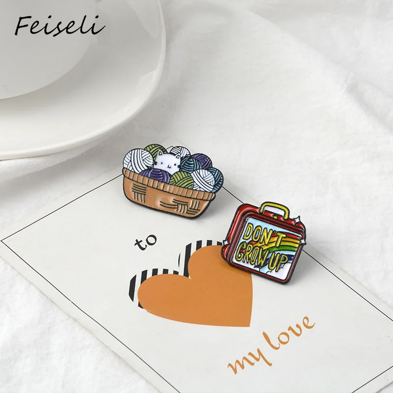 Feiseli, Новое поступление, цветная шерстяная брошь в виде кошки, бэнто, коробка, бэнто, брошь, Холщовая Сумка, металлический значок, милый мультяшный воротник, брошь на булавке, модный подарок