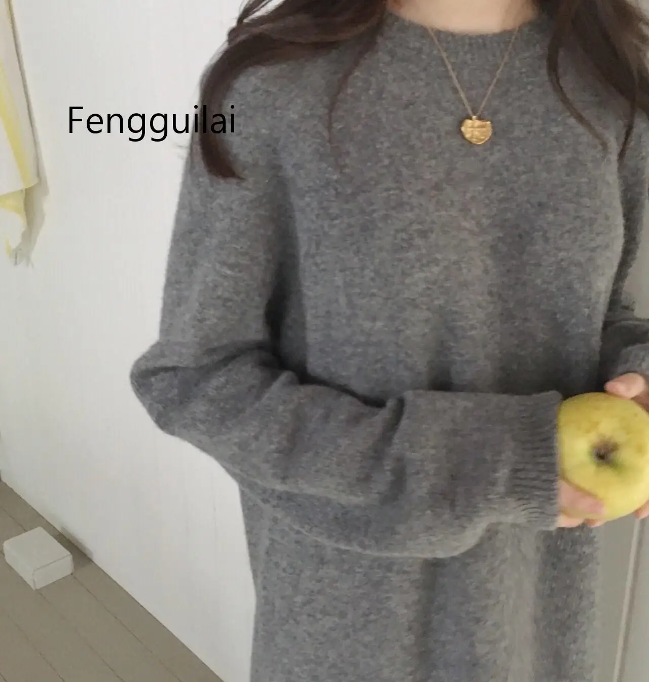 

Women Autumn Winter Long Sleeve Long Sweater Dress Female Pullover Straight Knitted Solid Korean Clothes Plus Size Robe Femme