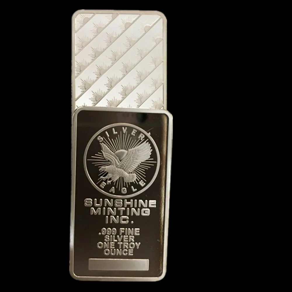 10 шт. Немагнитный солнечный слиток 1 унция посеребренный значок 50 мм x 28