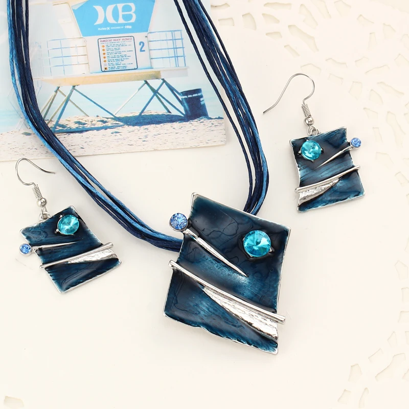 Женский ювелирный комплект из колье и серёг с эмалью|earrings set for women|necklace earring setset women