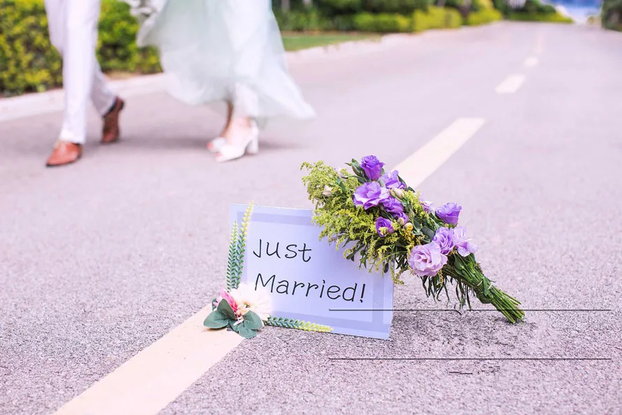 Винтажные Свадебные знаки только что женатые реквизит для фотосъемки с цветами