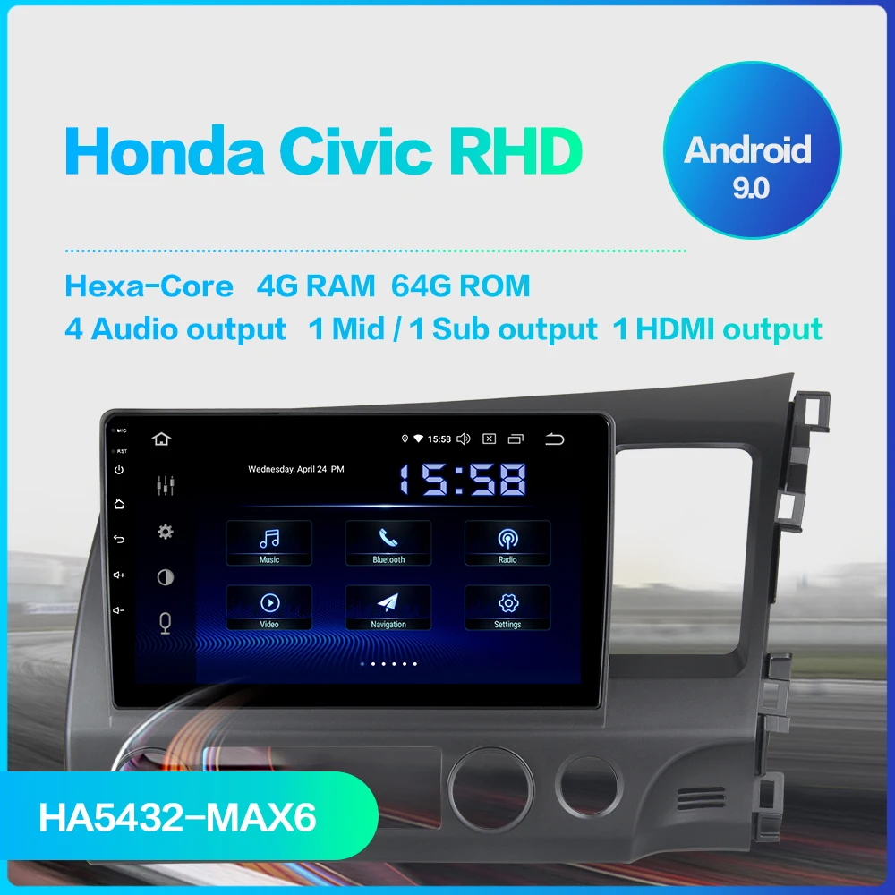 Dasaita 1 Din 10," Автомобильный Android 9,0 радио для Honda Civic 2006 2007 2008 2009 2010 2011 Bluetooth gps навигация 1080P Аудио