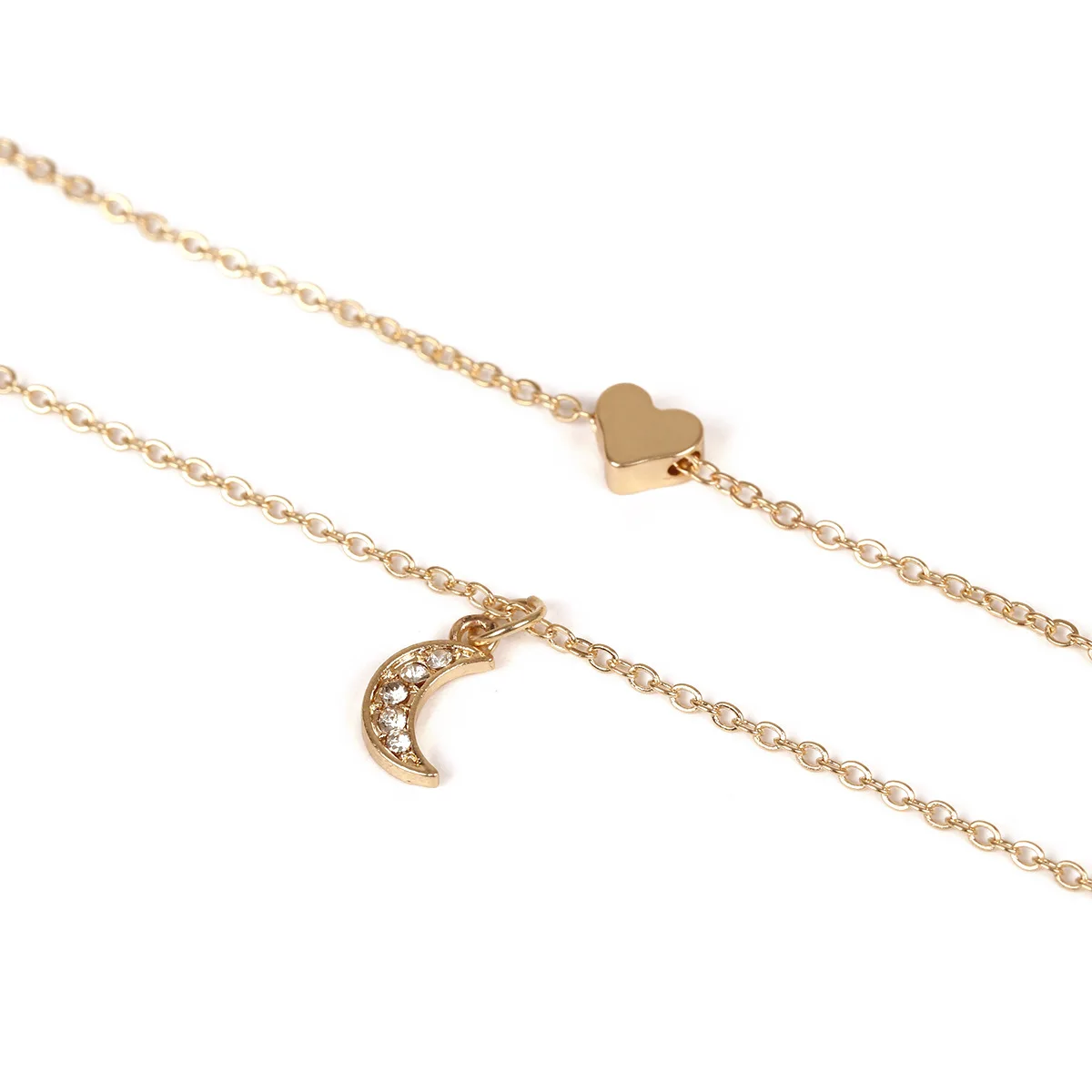 Простое медное ожерелье с подвеской в форме сердца и Луны Модная бижутерия