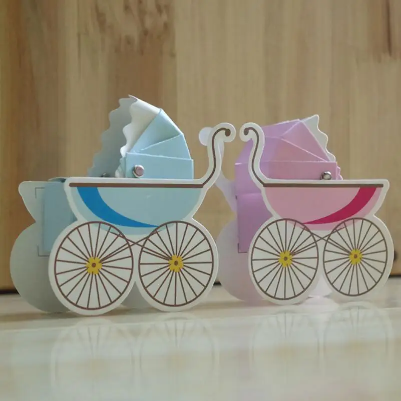 

50pcs/lot Creative Baby Carriage Carts Candy Box Baby Shower Sweet Gift Boxes Wedding Party Favor Box Paper Candy Box