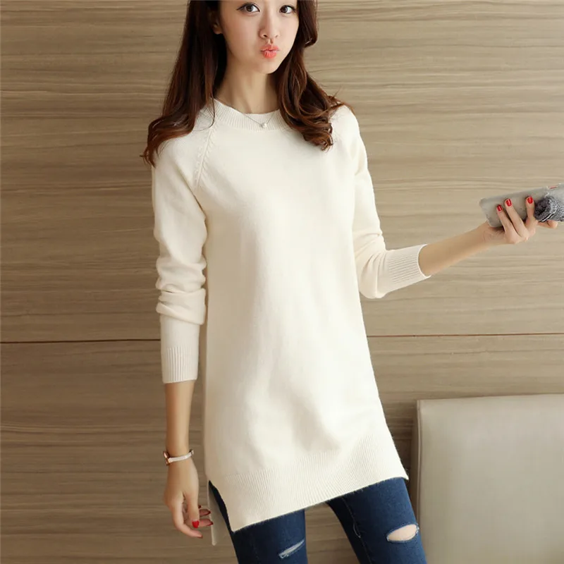 Women O-neck Pullover Wool Knitted Sweater Long Jersey Runway Designer Korean Fashion Knitwear Bottom Stylish Jumper Coat Coffee | Женская