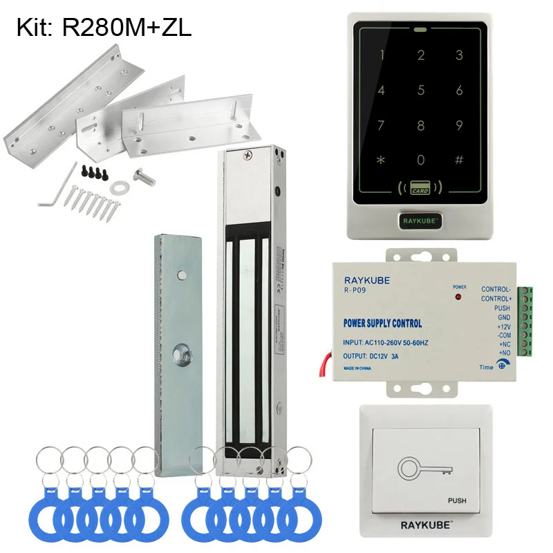 280MZL RAYKUBE RFID система контроля доступа двери DIY комплект с Электронный магнитный замок 12 В 3A блок питания сенсорная клавиатура доступа - Цвет: 280MZL