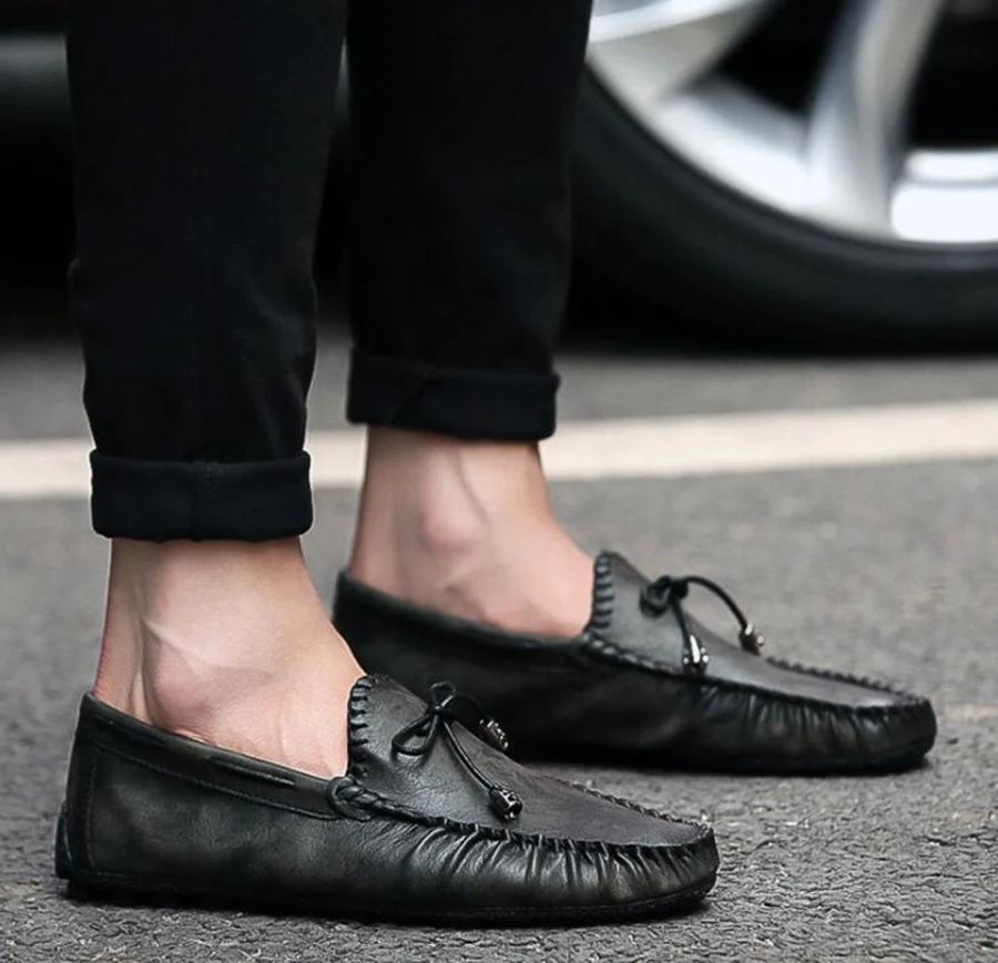 Round Head Flat Casual Peas Shoes Business Comfortable Men's Korean Youth Tide Leather | Обувь