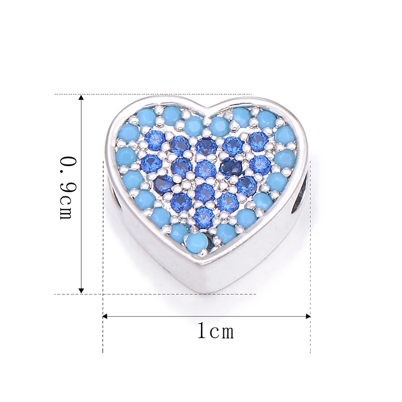 Pipitree 3pcs/lot Fashion Blue Zircon Heart Beads Charms fit Bracelet &amp Necklace Copper DIY CZ Charm Bead Spacers Jewelry Making |