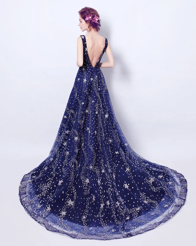 Длина Новинка 2017 года синий Вечерние платья Холтер Длинные принцессы