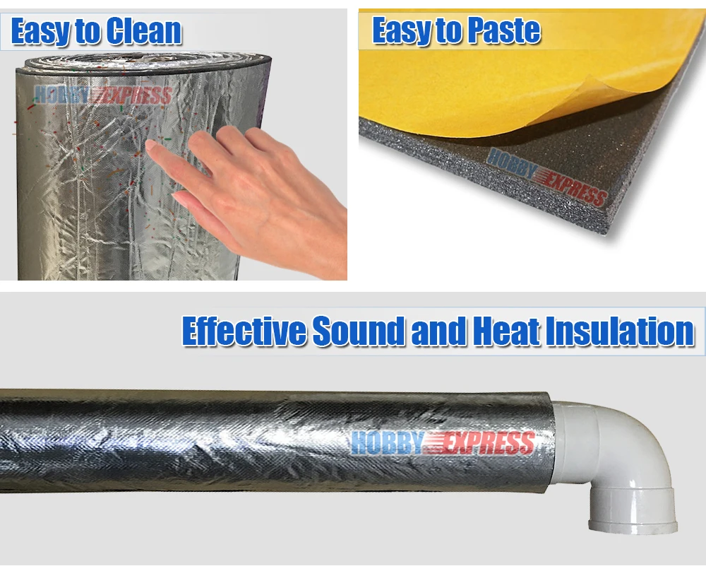 Arrowzoom 1 Meter Self-Adhesive Fire-proof Pipe Insulation Rubber Foam Mat Sound Deadening Aluminum Foil Face | Дом и сад