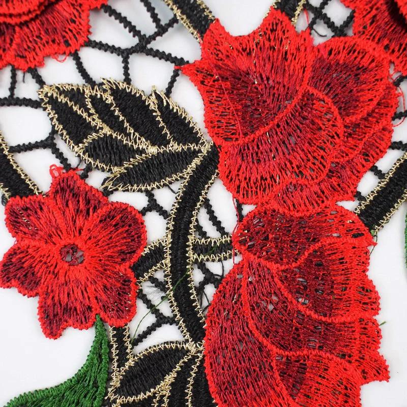 1 шт. красный цветок зеленый лист гипюр кружевной ткани свадебное платье декольте