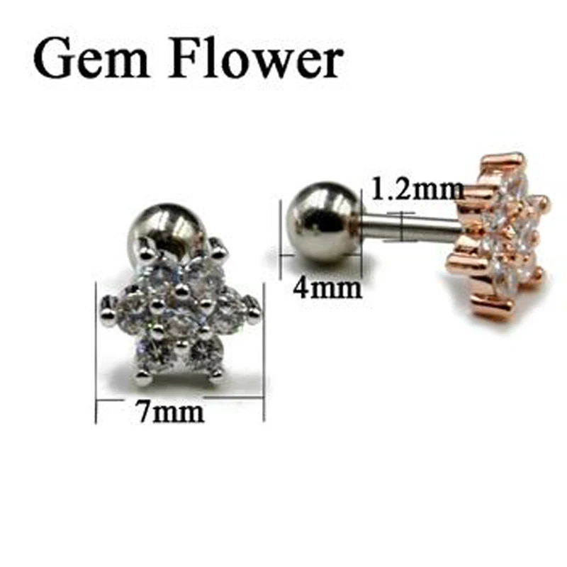 Серьга гвоздик из циркония для пирсинга ювелирное изделие со стальными зажимами