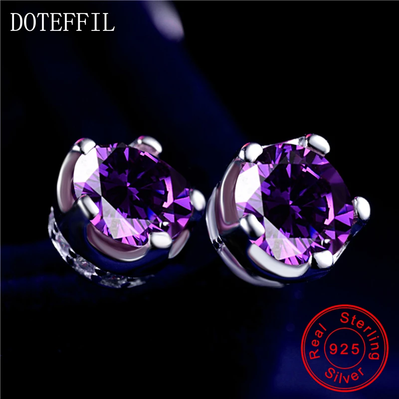 

DOTEFFIL 925 Silver Stud Earrings Inlaid AAA Zircon Woman Charm Silver Round Earrings Feminine Jewelry 2 Color Choices