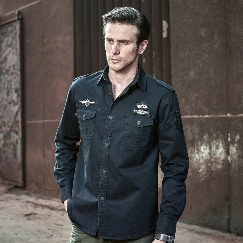 Акция 2017 классические высококачественные мужские рубашки в стиле военной