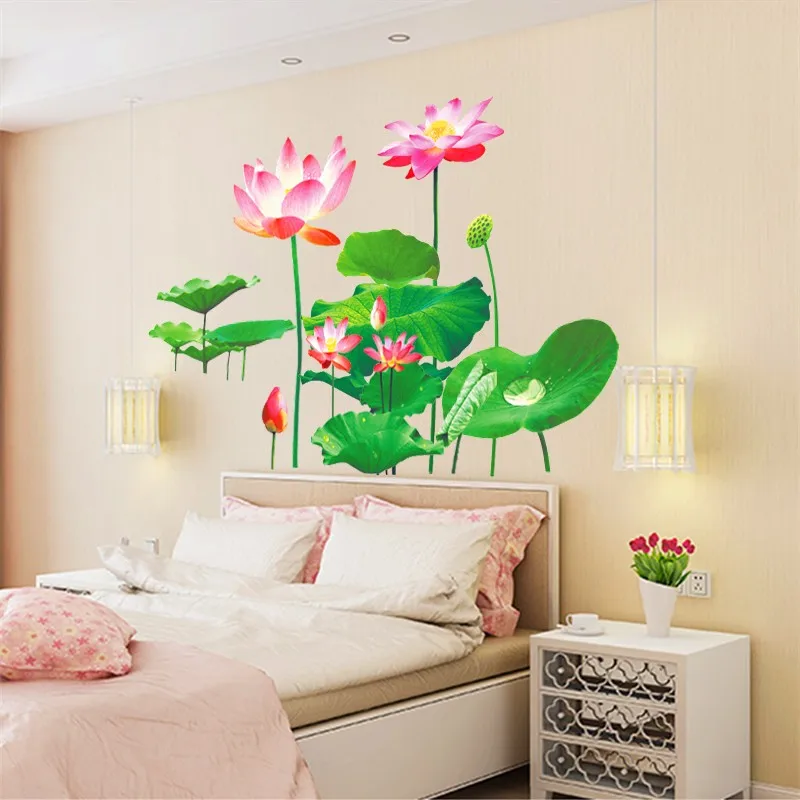 lotus out of silt without dyeing wall stickers for living room TV sofa background bedroom decor pvc decals 80*148cm mural | Дом и сад