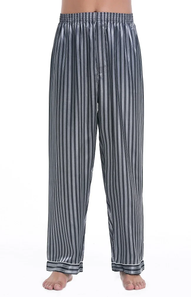 Grey Stripe Мужские атласные пижамы Ночная рубашка длинные брюки - Цвет: Grey Stripe