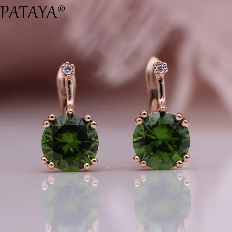 Новые Женские Висячие серьги PATAYA, круглые градиентные синие серьги с натуральным цирконием, 585 цвета розового золота, свадебные ювелирные изделия