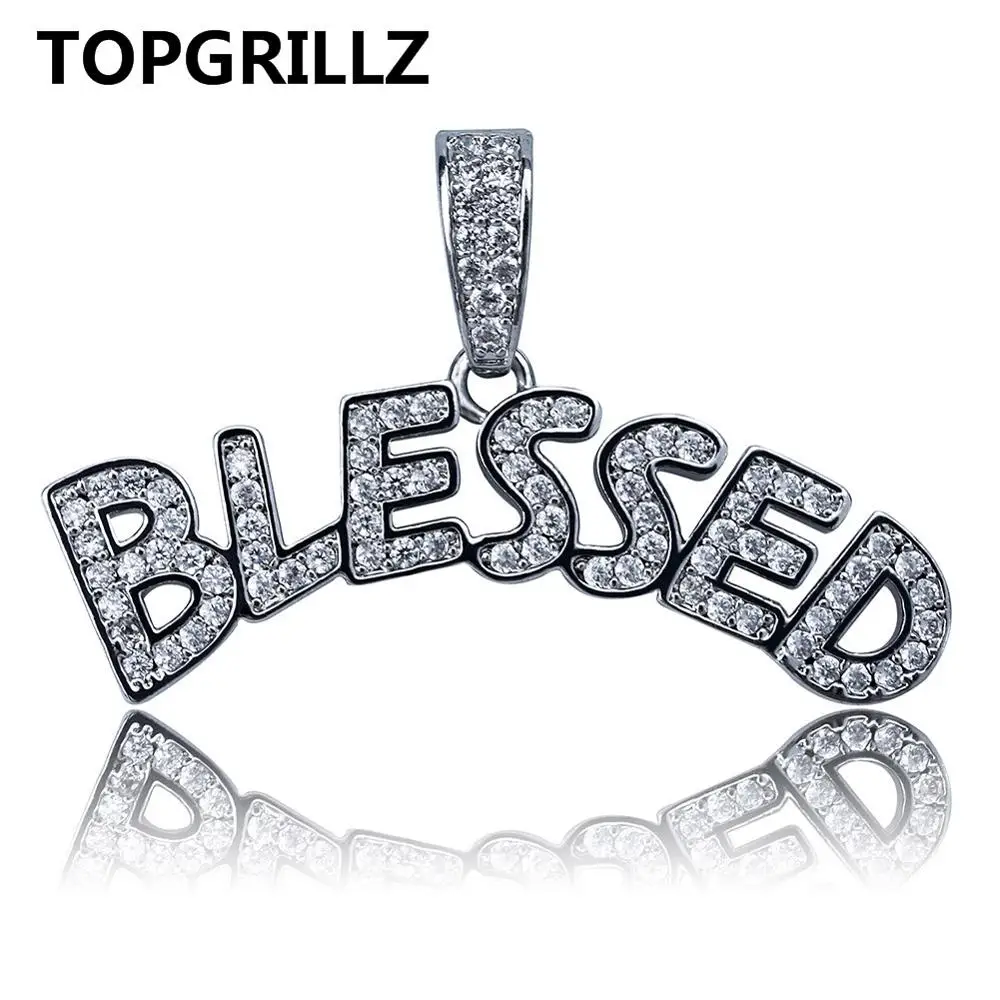 Silver TOPGRILLZ Bubble Letters BLESSED ожерелье с подвеской для мужчин и женщин в стиле хип-хоп золотого и серебряного цвета, кубический циркон, ювелирное ожерелье - Окраска металла: Silver