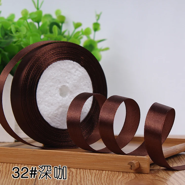 Высокое качество 15 мм атласная лента для DIY Лук Craft Декор Свадебная вечеринка для упаковки подарков принадлежности для скрапбукинга 25 метров/рулон - Цвет: Dark coffee