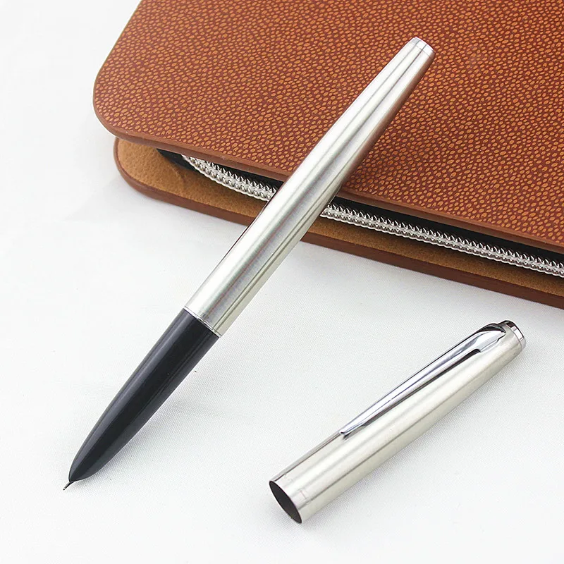 Jinhao 911 чистая Серебряная стальная перьевая ручка с 0 38 мм дополнительный тонкий