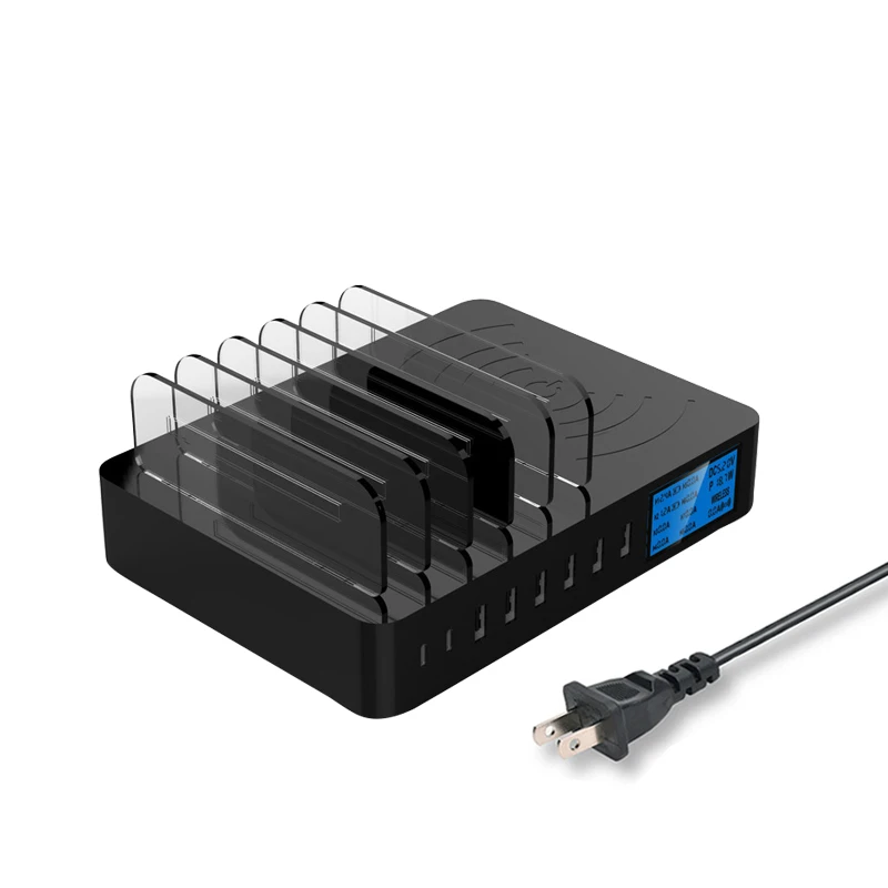STOD Smart USB зарядное устройство Qi Беспроводная зарядка 50 Вт ЖК-дисплей Настольный держатель для iPhone X Samsung Huawei Mi 9 адаптер переменного тока - Тип штекера: Япония (JP)