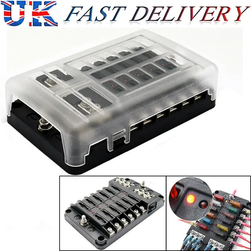 12V 32V Пластик крышка Держатель плавкого предохранителя M5 серьги-гвоздики с Светодиодный индикатор светильник 12 способов лезвие для сборных шин автомобильный комплект для Авто Лодка