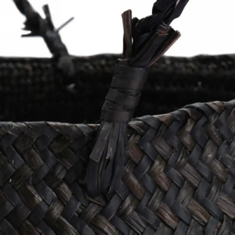 

1pc Black Seagrass Belly Basket Plant Pot Holder Storage Bag Mayitr Home Decor 3 Sizes
