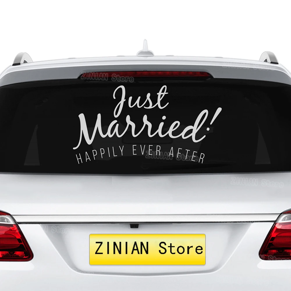 

Just Married Happily Ever After Art Stickers Decal Wedding Car Removable Decals Wall Sticker Window Banner Wedding Decor Z275