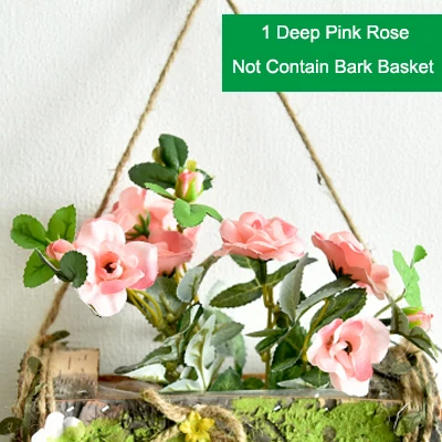 Deep Pink Rose Only 1 шт., настенный подвесной слой, натуральная деревянная корзина из коры, искусственные цветы, роза, лаванда, Подсолнух, украшение для дома, магазин, искусственный цветок - Цвет: Deep Pink Rose Only