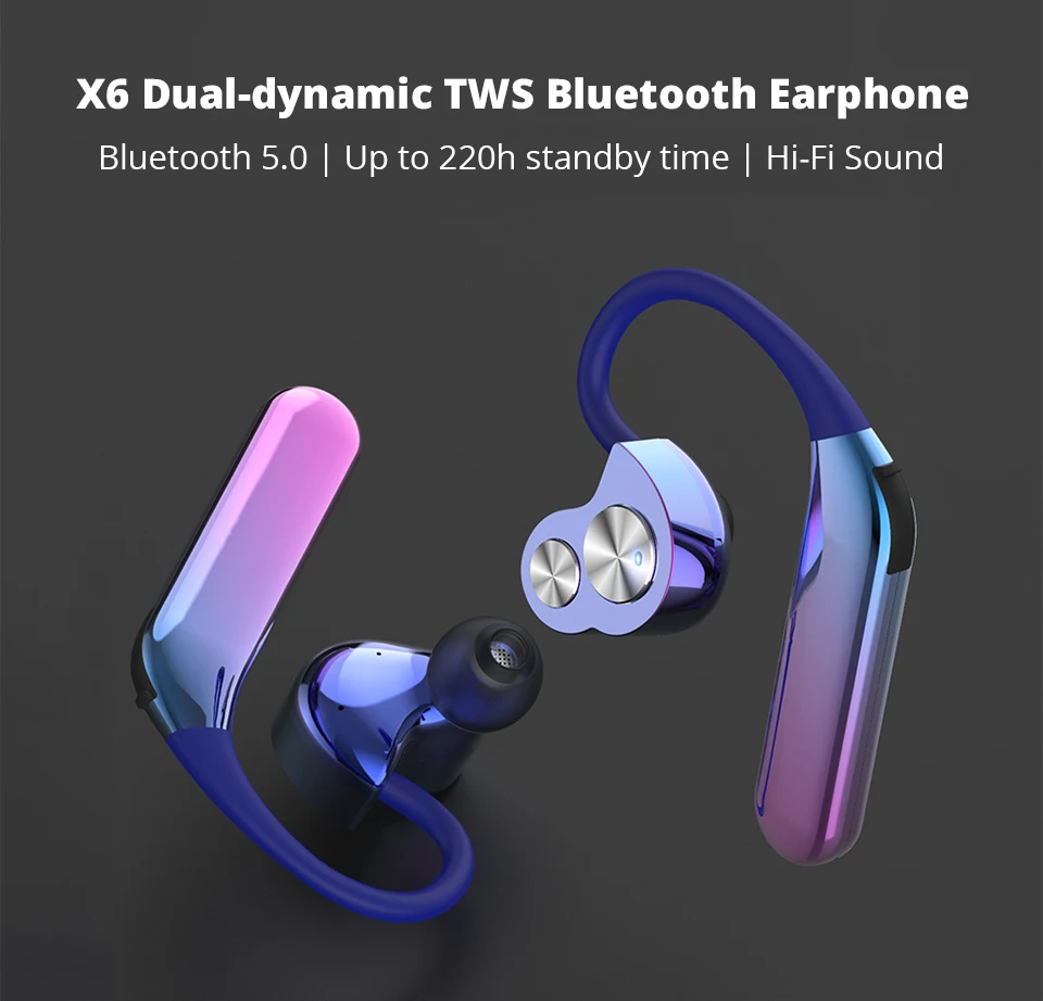 Mpow обновленный X6 TWS Bluetooth 5,0 наушники стерео HIFI Звук наушники классный ушной крючок дизайн 10-12 часов долгое время воспроизведения наушников