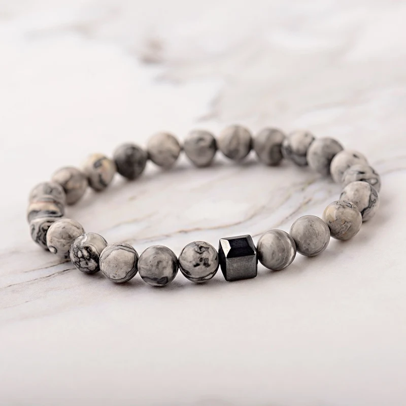 OIQUEI 2020 Natural Matte Stone Charm Bracelet Men Metal Geometric Beads Elastic Bracelets&ampBangles Jewelry pulseras mujer hombre |
