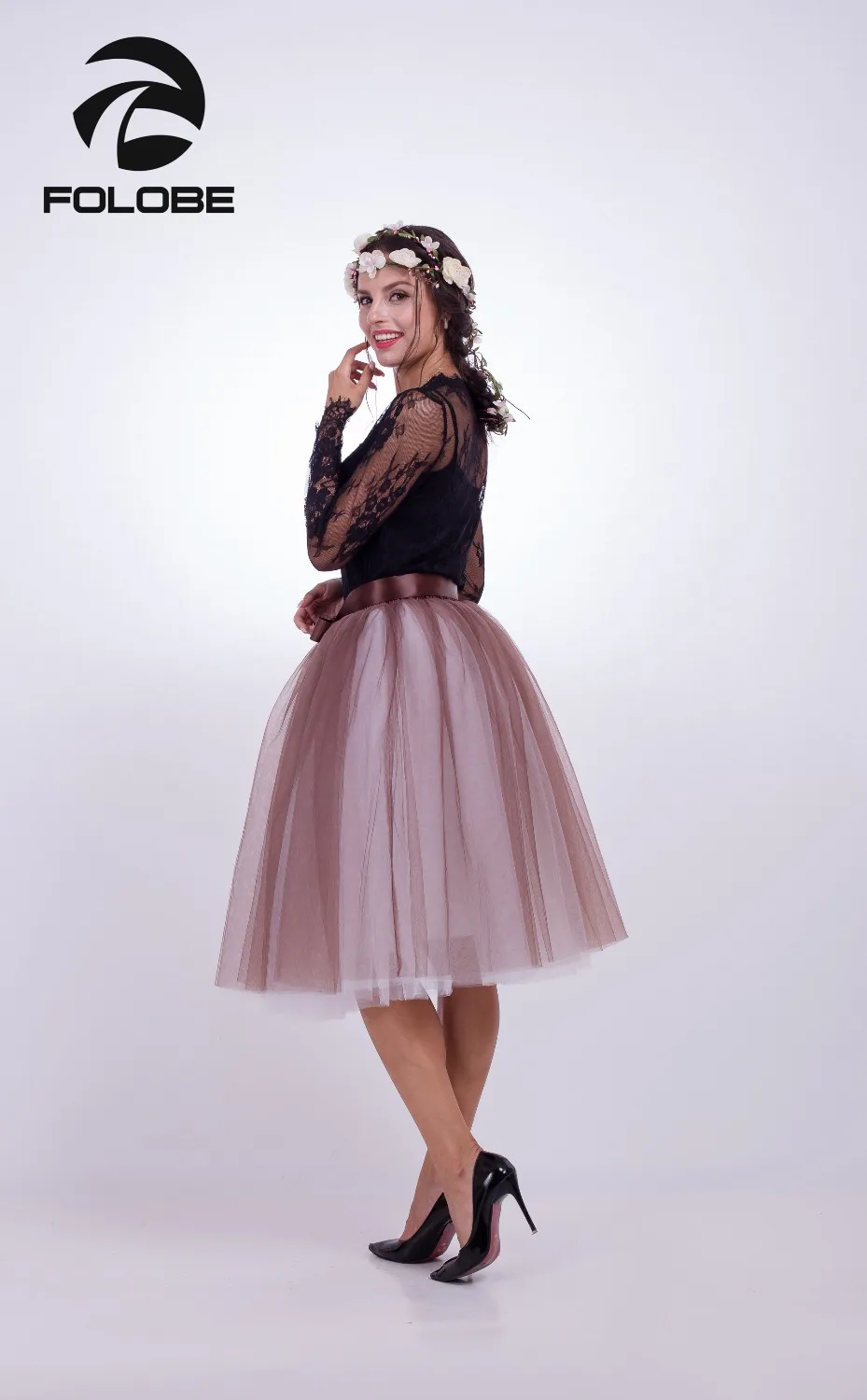 FOLOBE/коричневые и Белые Длинные бальные юбки-пачки из тюля длиной 65 см женские