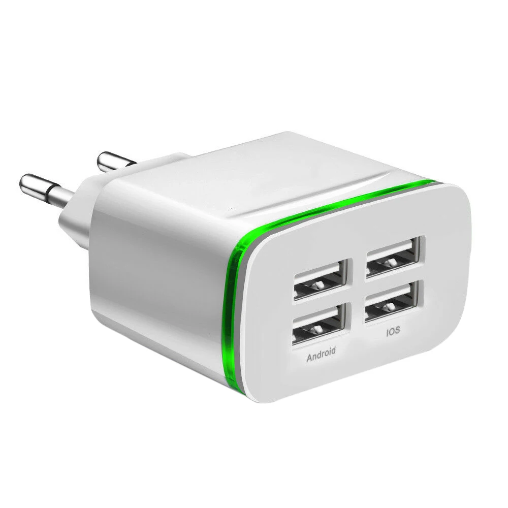 Phone Adapter EU Plug Wall Charger 5V 4A Fast Charging 4 Port USB Hub