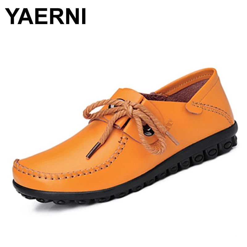 

YAERNI Casual Shoes Women Breathable Sport Walking Leather Shoes Women Lace Up Flats Loafers Zapatos Mujer Leisure shoes