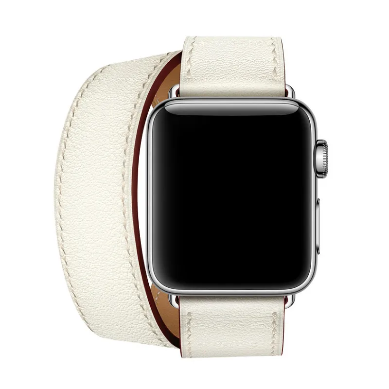 White with logo Для Apple Watch Series 4 44 мм ремешок из натуральной кожи двойной тур часы Группа Apple Series 1 2 3 iWatch Herm часы браслет 38-42 мм - Цвет ремешка: White with logo