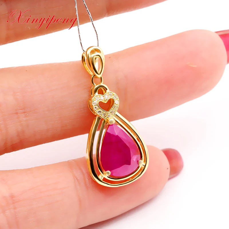 Xin yi peng 18 k желтое золото инкрустированный натуральный рубин кулон женский 7 8*10