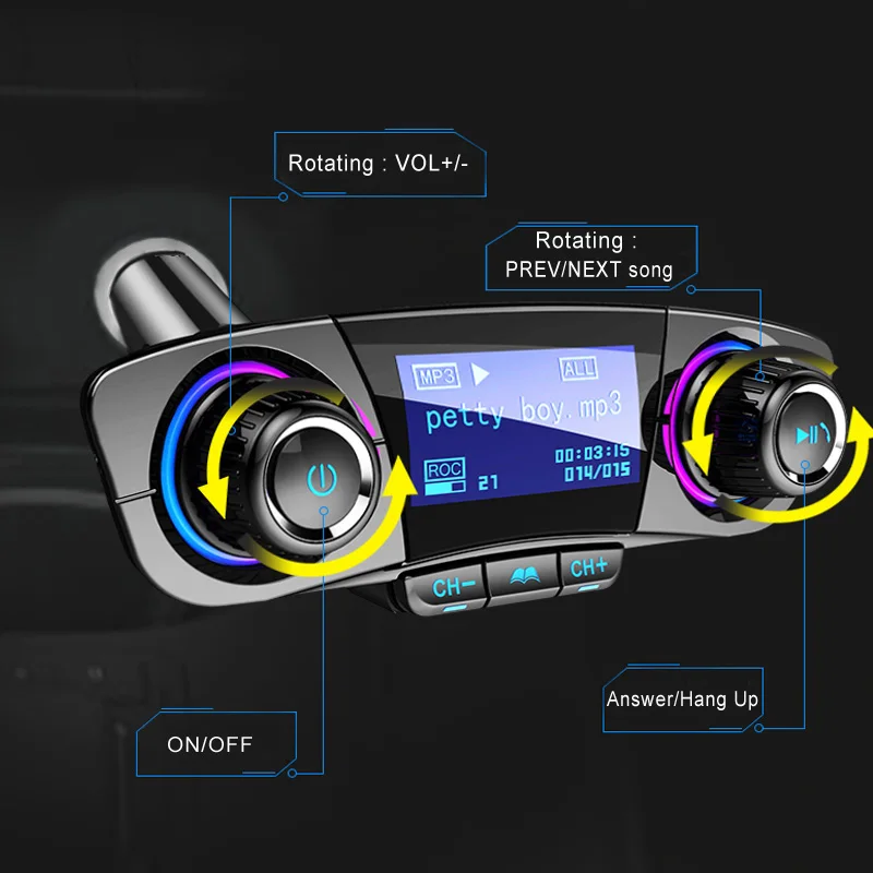JINSERTA, fm-передатчик, Aux модулятор, Bluetooth 5,0, автомобильный комплект громкой связи, автомобильный аудио mp3-плеер с Умной зарядкой, двойной USB, автомобильное зарядное устройство
