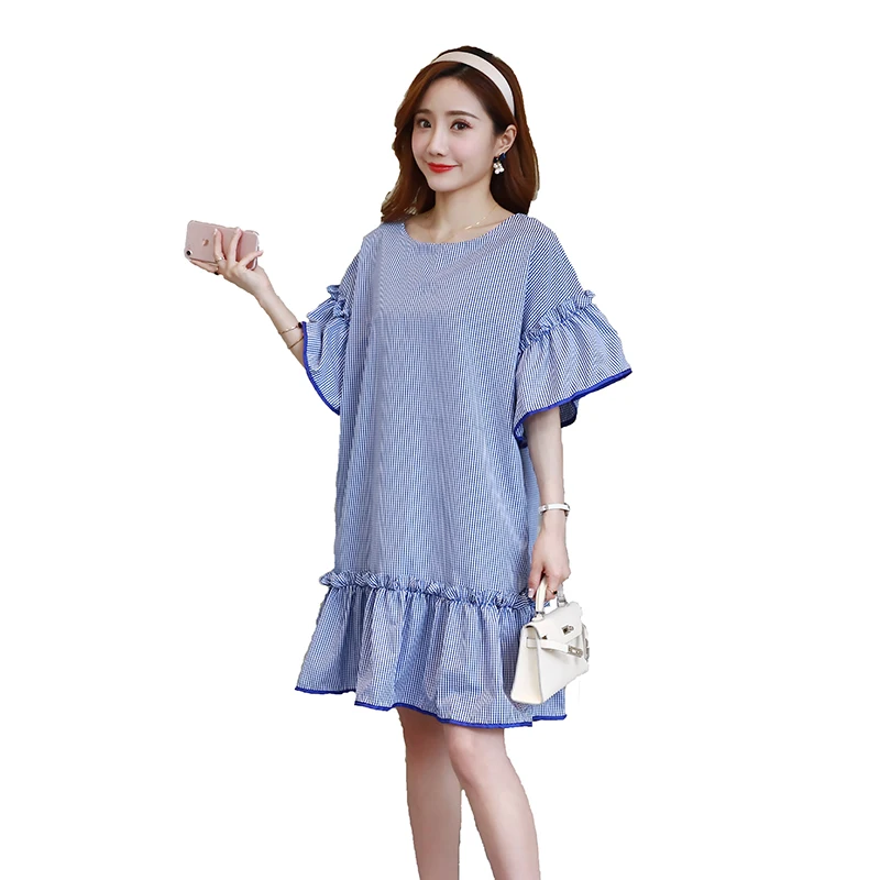 2019 New Arrive Summer Maternity Dress Woman Casual Plaid Large Size Dresses Pregnant Clothing MD-00649 | Мать и ребенок