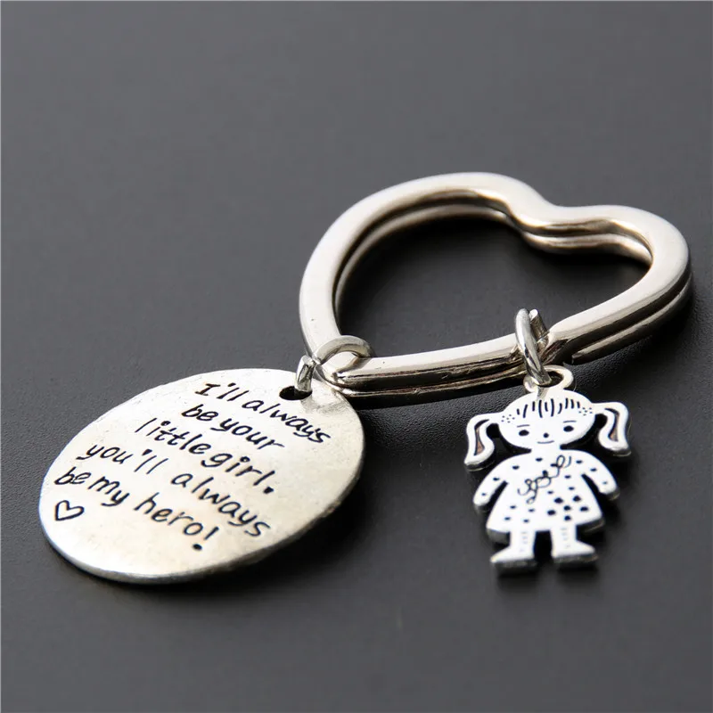 

1 pc I'll Always Be Your Little Girl Dad Keychain Gift for Fathers Day Family Love Heart Shape Keyring E2235