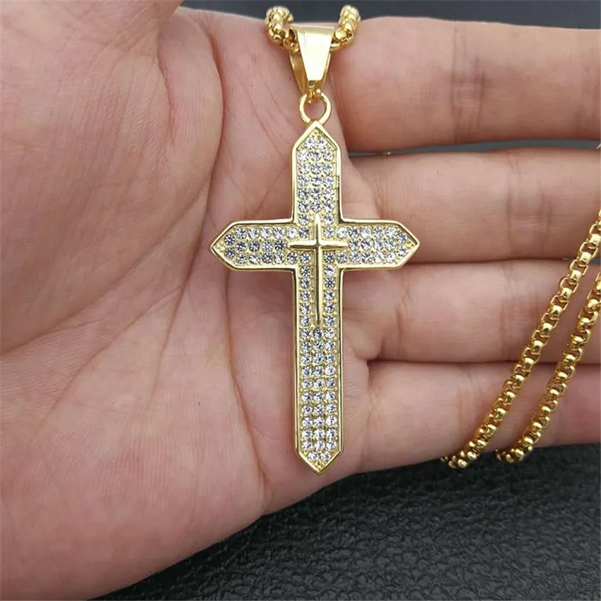 

Religious Big Cross Pendant Necklace for Women/Men Gold Color Stainless Steel Crucifix Necklaces Male Christian Jewelry XL1136